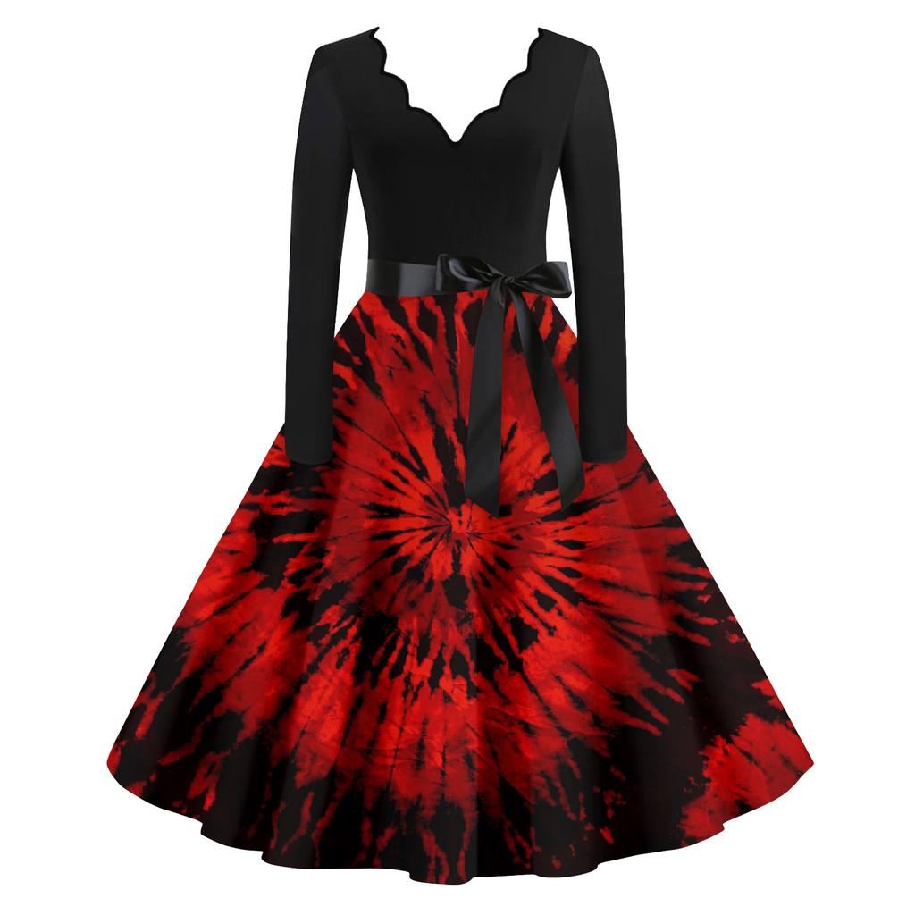 Женские повседневные модные винтажные длинные платья с длинным рукавом на Хэллоуин и графическим принтом