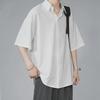 Men's Summer Trendy Loose-Fit Black Ice Silk Shirt with Casual Five-Point Sleeves
