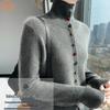 Женский свитер с высоким воротником из 100% чистой шерсти, кардиган на пуговицах, свободного кроя, мода осень/зима.