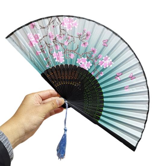 Складной веер Классический бамбуковый веер Легкий элегантный ручной веер с кисточкой для украшения танцевальных представлений