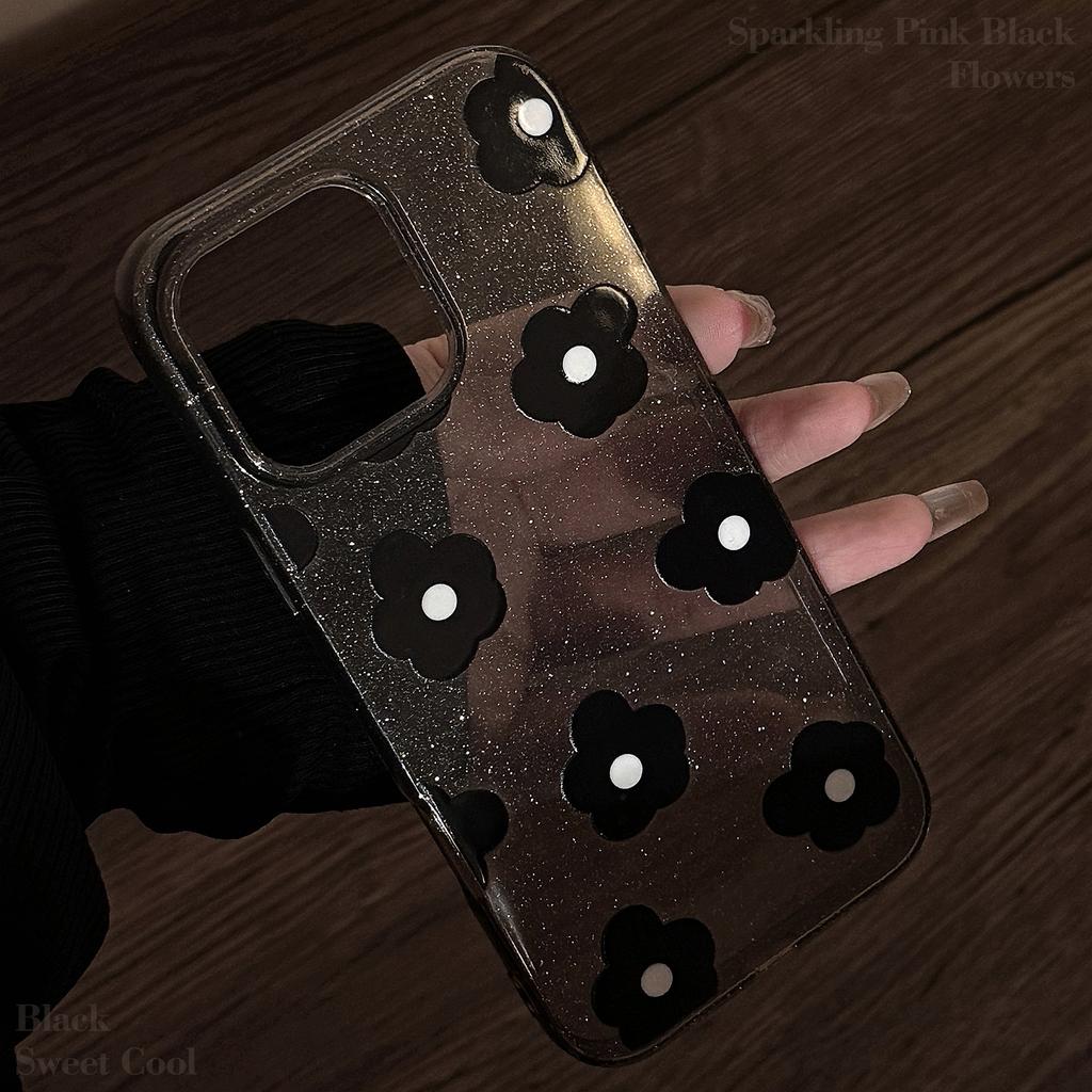 Glitter Black Flower Apple 15promax Mobile Phone Case 16 Suitable for Iphone13 Retro Niche 11 Soft Set 12