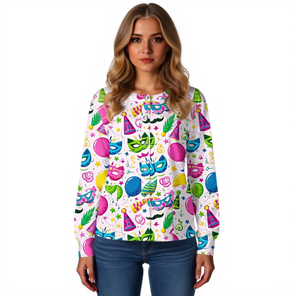 Women's Casual Long-sleeved Single-breasted Printed Protective Clothing Cardigan Top