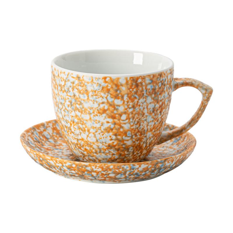 Ceramic Coffee Cups and Saucers Set High-value Retro Mug Splash-ink Coarse Pottery Kiln Hotel Flower Cups Home Decoration