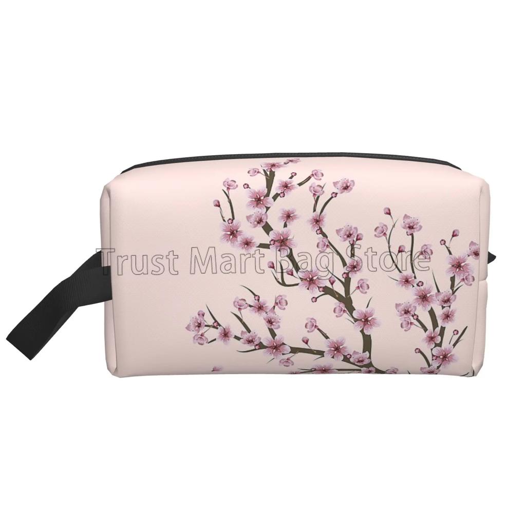 Japanese Sakura Cherry Blossoms Print Cosmetic Bags for Women Zipper Travel Toiletry Pouch Large Water Resistant Makeup Bag Gift