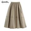 Elegant Women A-line Organza Tulle Skirt Wide Hem Mid Length Elastic Waist Casual Skirt QT2640