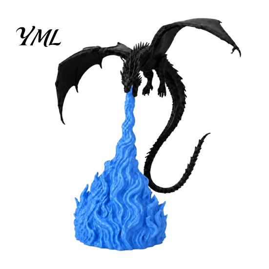 Stable Base Dragon Statue 3D Printed Fire-Breathing Statue, Mystical Figurine with Flame Unique Fantasy Home Decor Base, Desktop Ornament for