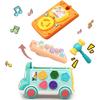 SHEFEITE Interactive Bus with Sounds and Lights, Educational Sorting Toy for Toddlers 3+ Years, Animal, Tools, Clock Activities, Blue