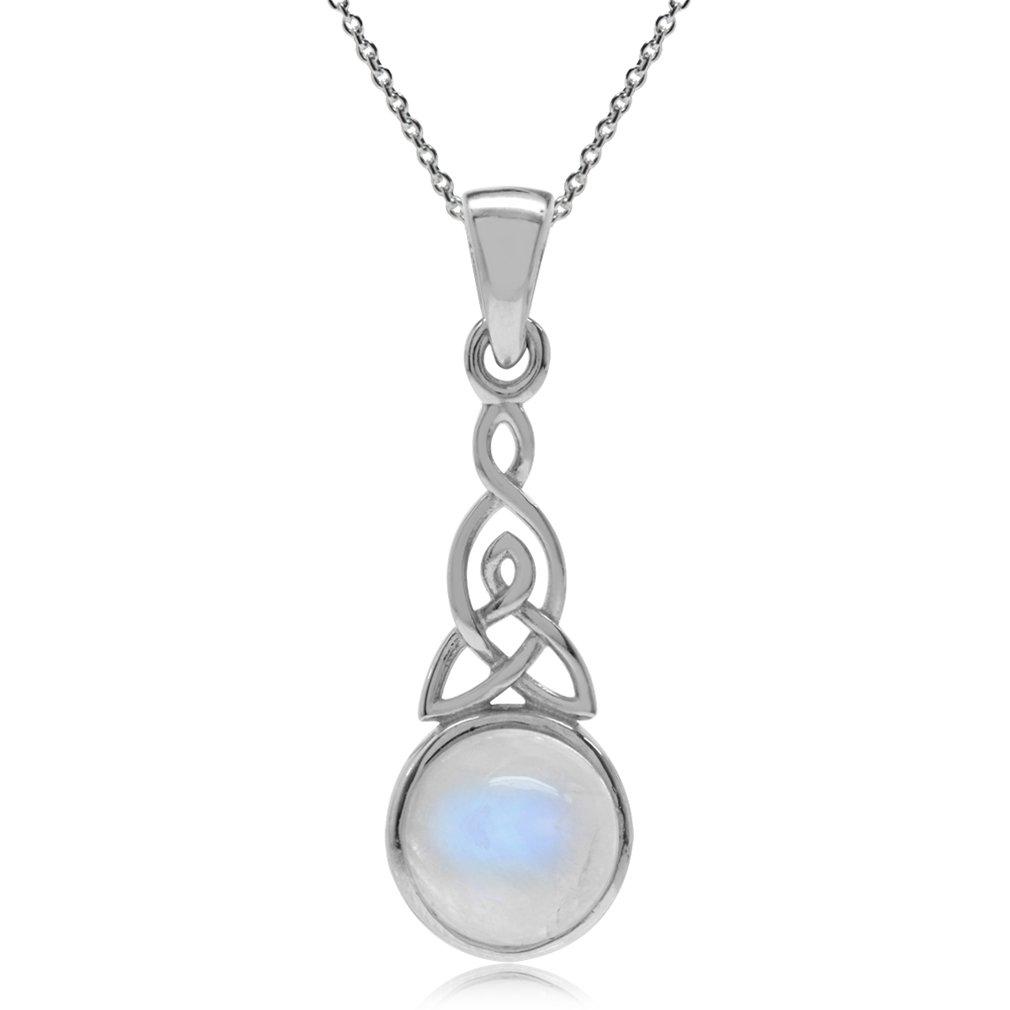 Подвеска Silvershake Natural Moonstone Triquetra Celtic Knot из стерлингового серебра 925 пробы с цепочкой 925 пробы, натуральное ожерелье Rainblown длиной 18 дюймов, маленькое, серебряное. ,