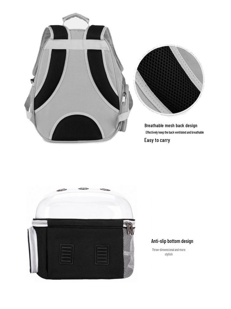 Pet Space Capsule Backpack: Large Capacity, Breathable Cat & Small Dog Carrier with Front Chest and Double Shoulder Straps.