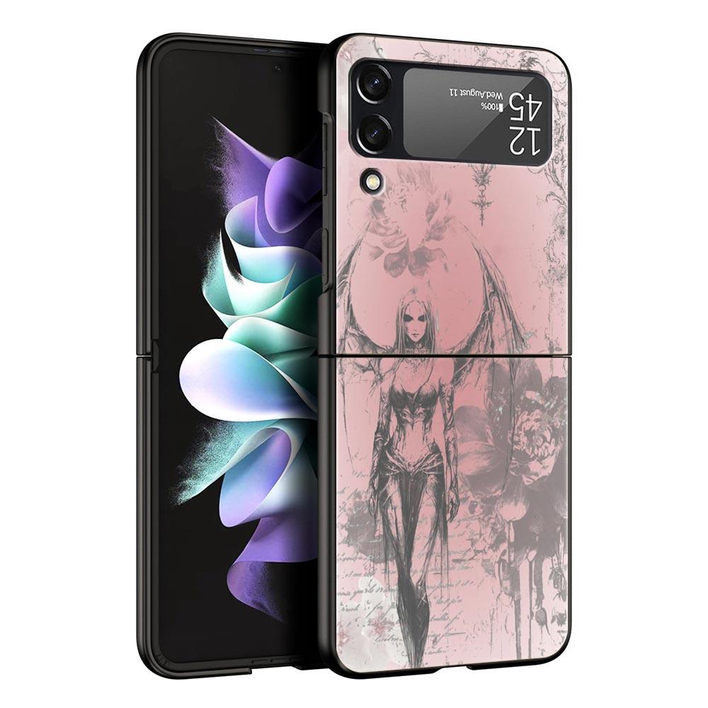Жесткий ПК чехол для телефона Samsung Galaxy Z Flip 7 6 5 4 Черная крышка для Galaxy Z Flip 3 Складной противоударный Мультяшная девушка Fundas Сумка