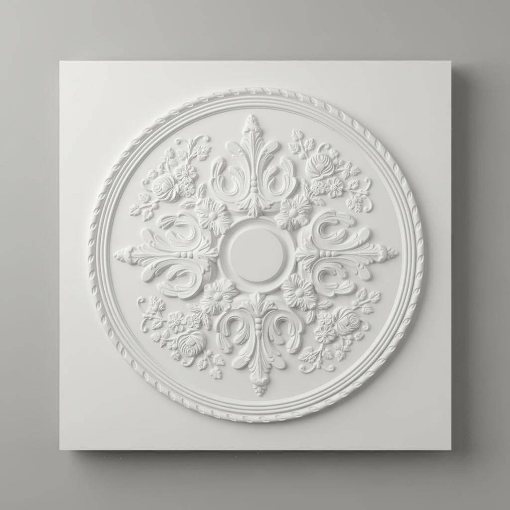 French Design Ceiling Medallion PU Material Round Ceiling Medallion Interior Decor Lightweight Paintable