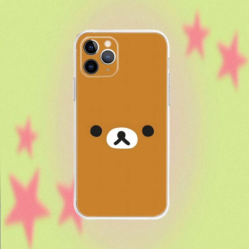 R-Рилаккума Медведь МИЛЫЙ Чехол для Телефона Для iPhone 17,16,15,14,13,12,11 Pro,Max,Plus,Air,X,XS,XR,SE,Mini Прозрачный Мягкий