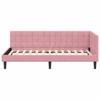 L shaped bed frame with headboard pink 100 cm x 200 cm velvet