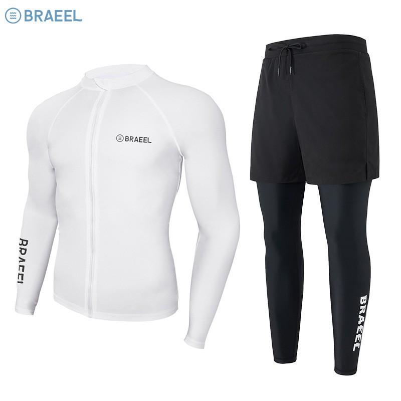 Mens UV Protection Rash Guard Set Long Sleeve Top Pants Quick Dry Swimwear Snorkeling Diving Surfing