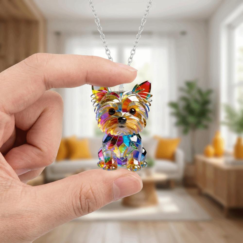 Friendship Yorkshire Terrier Necklace 2D Flat Dog Pendant Necklace Long Sweater Chain  Women