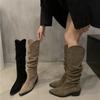 French Retro Brown Small Boots Summer and Autumn New High Boots Women's Boots Stacked Boots Cowboy Boots