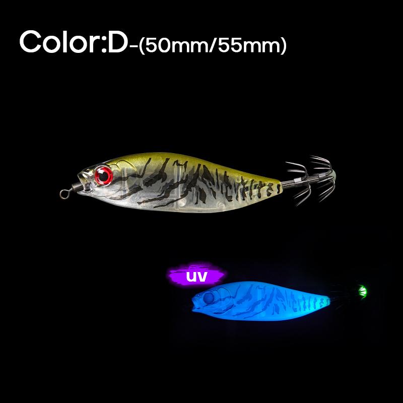 1PC UV Glow 50/55mm Squid Jig Lure EGI Artificial Bait for Cuttlefish Octopus Webfoot Wooden Shrimp Design Saltwater Fishing