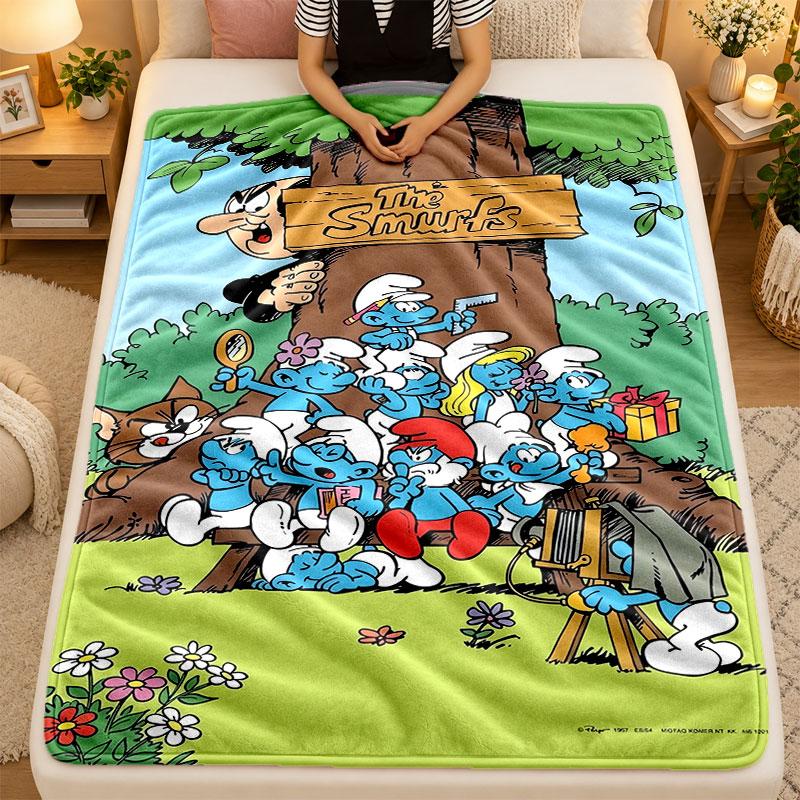 Flannel BlanketSmurfs cute Warm Soft Throw Blanket for Indoor Sofa Bed Living Room Use