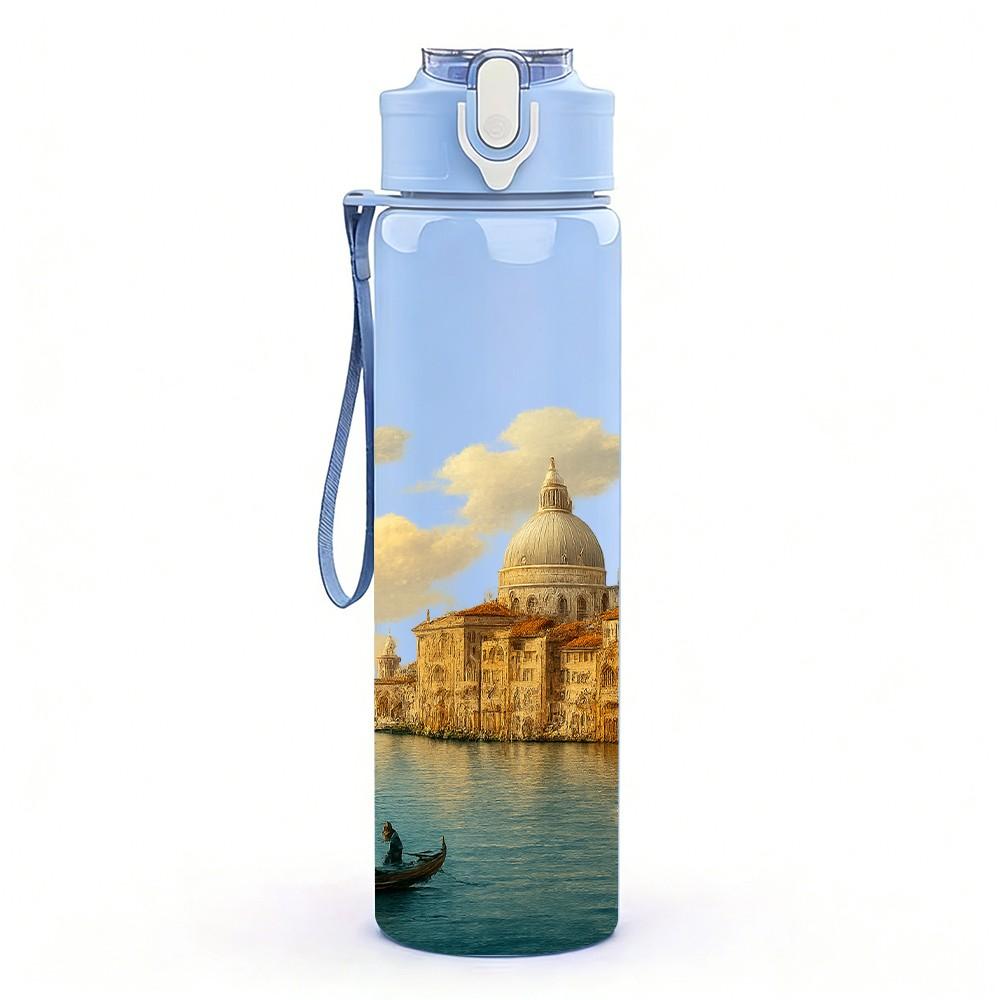 1PC Venice Water City Landscape Art 750ml Color Plastic Sports Water Bottle Leakproof Flip Straw Lid For Sports Office Home Use