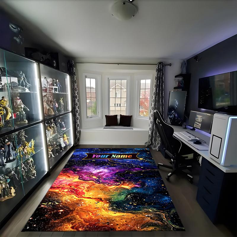 1PC Custom Name Cosmic Name Badge Theme Floor Mat Ideal for Living Room, Game Rooms, Office, Bedroom,Floor Mat Playful Design