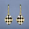 Модные серьги для женщин. Изысканные черно-белые серьги в клетку, ювелирные изделия ручной работы с эмалью, серьги-капли.