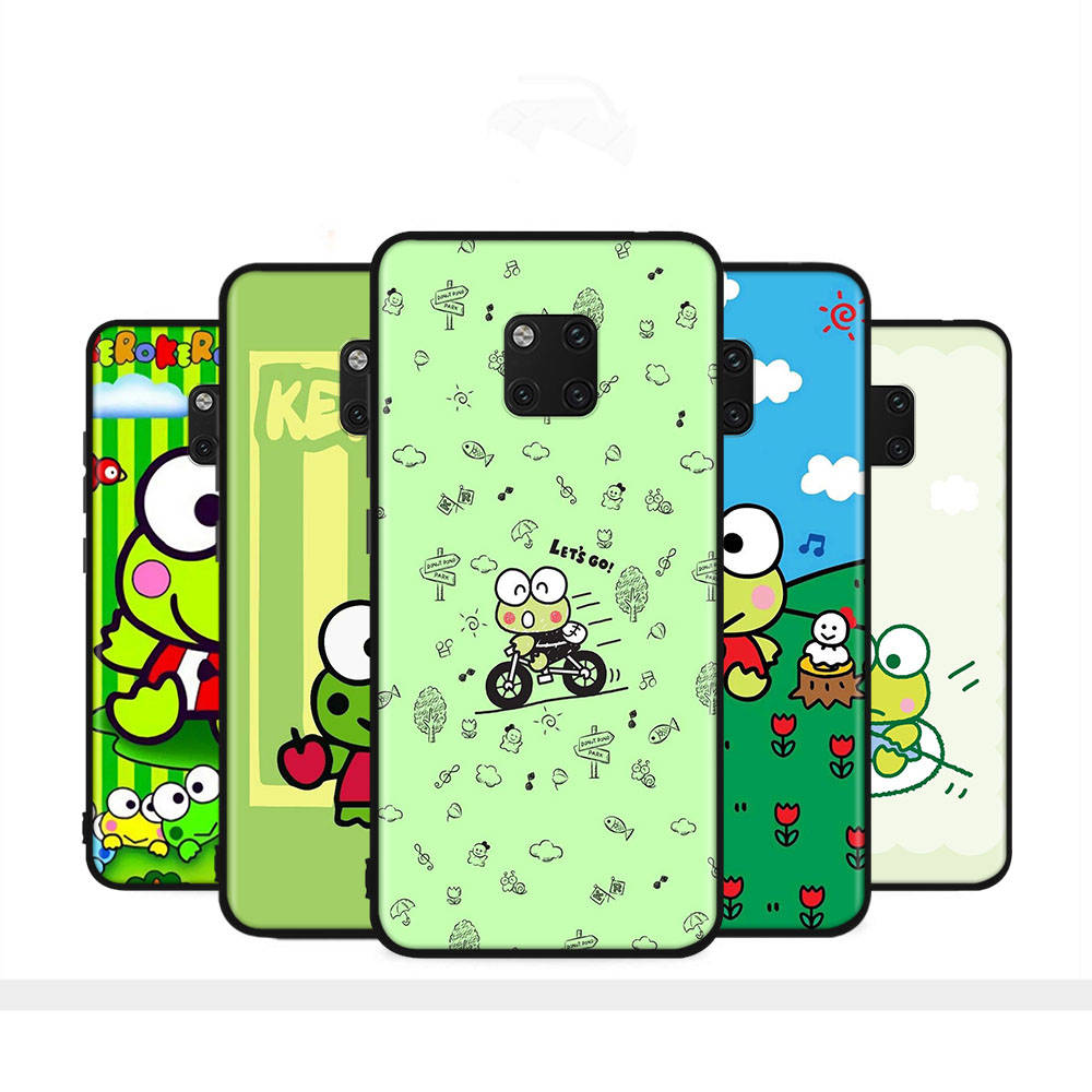 HK19 Lovely Keroppi Black Sofe Case for iPhone 16 15 Plus 14 13 Pro 8 SE XR XS Max P30 Nova 5T Y5P Y6 Y7 Y8P Y9 Realme C30 C33 C31 VIVO Y36 V27