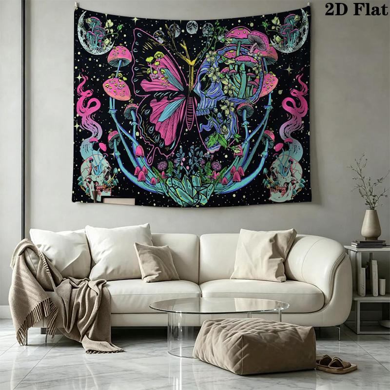 Skull and Butterfly Wall Tapestry Aesthetic Wall Hanging Printed Fabric Blanket Decorative Tapestries for Bedroom Living Room Home Decor