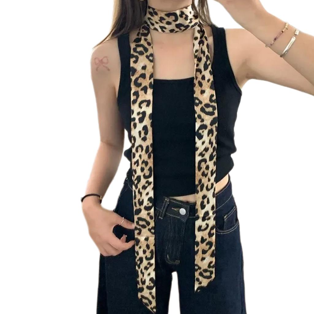 Long Narrow Scarf Leopard Print Multipurpose Skinny Neckerchief Neck Wrap Headband for Fashionable Women Waist Belt