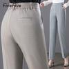 FiveFive женские брюки, осенняя деловая одежда с эластичной резинкой на талии, официальная одежда, прямые брюки с высокой талией, женские повседневные длинные брюки