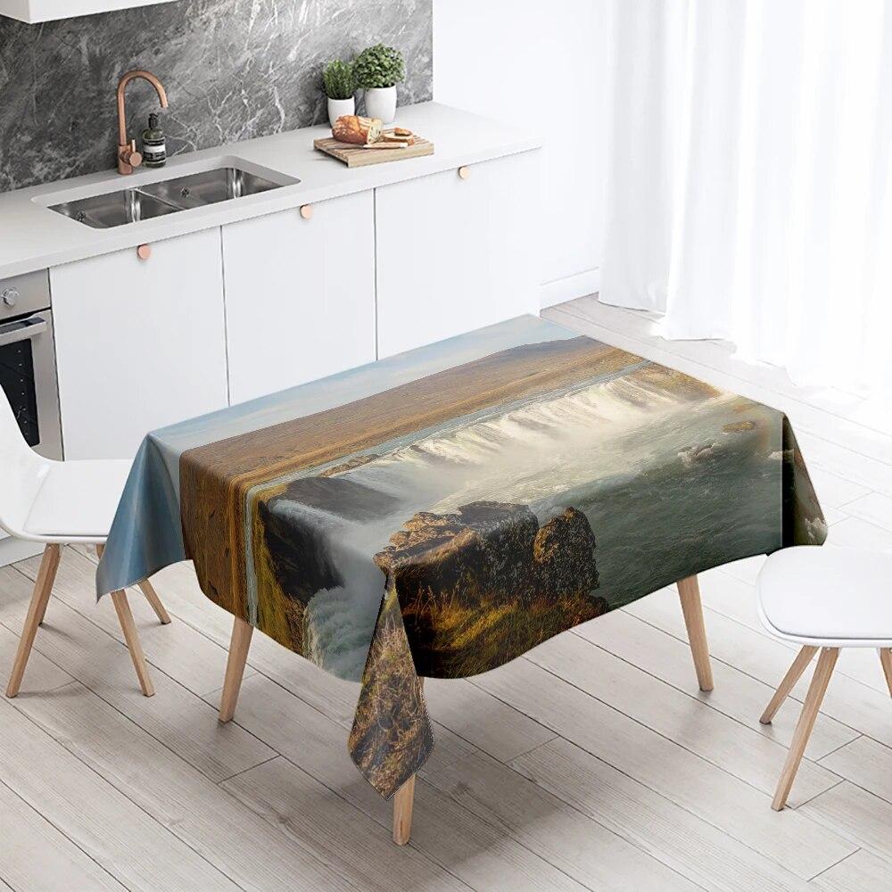 Скатерть с водопадом, природный пейзаж, защита от пятен, водонепроницаемая, прямоугольная, кухонный, обеденный стол, домашний декор