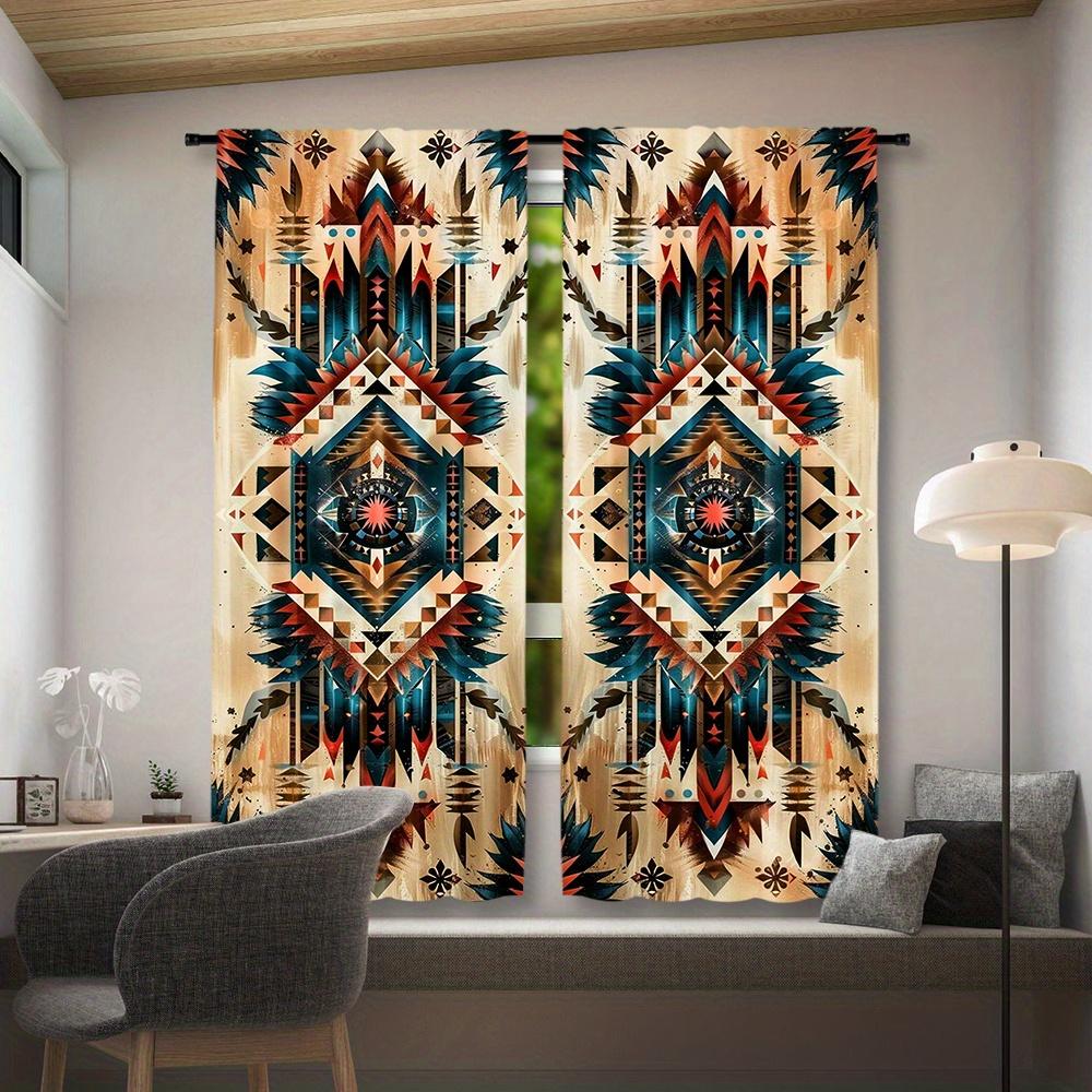 2pcs, Boho Blackout Rod Pocket Vintage Patterned Curtains for Bedroom Office Kitchen Living Room Study Home Decor