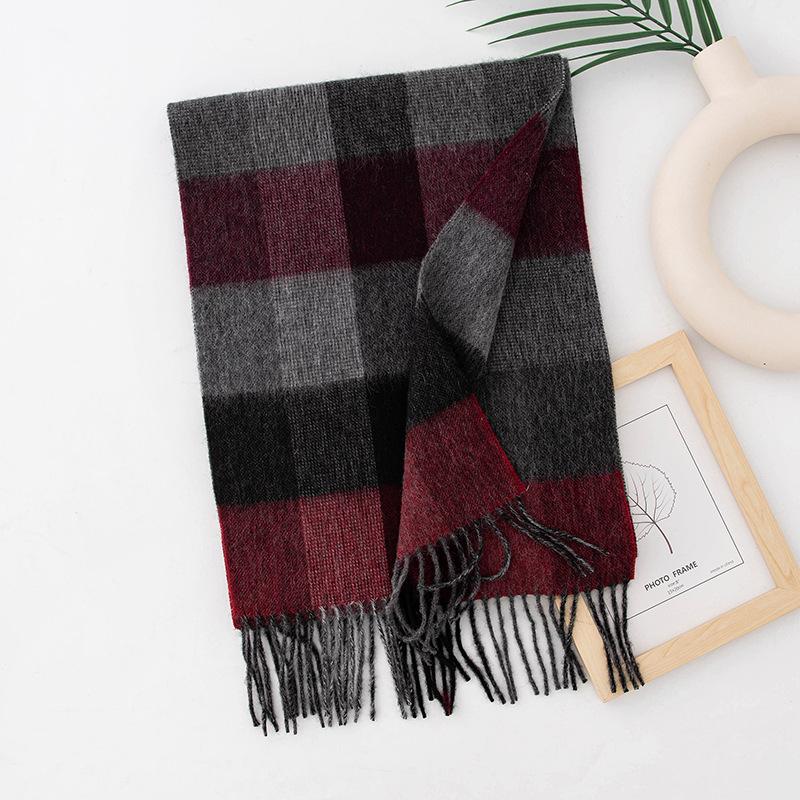 Wool Scarf Women's Retro Plaid Autumn and Winter New Style Versatile Winter Scarf Dual Use