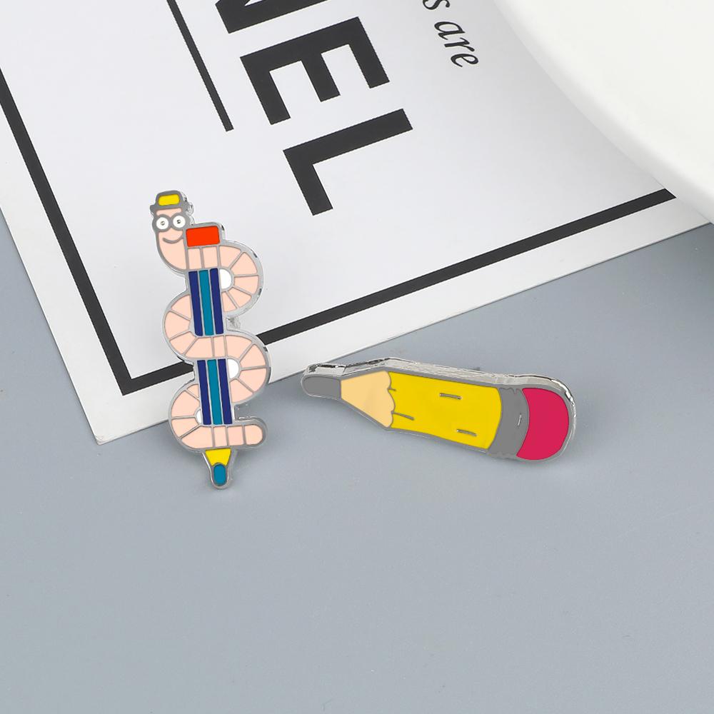 Cartoon Stationery Enamel Pin for Student Creative Rainbow Pen Pencil Ruler Chain Brooches Children Backpack Lapel Badge Jewelry