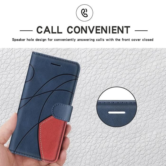 Coque pour Samsung Galaxy A14 4G-5G, Bleu Marine, Protection Folio en Cuir PU Bicolore Épissé et Intérieur TPU avec Porte-cartes