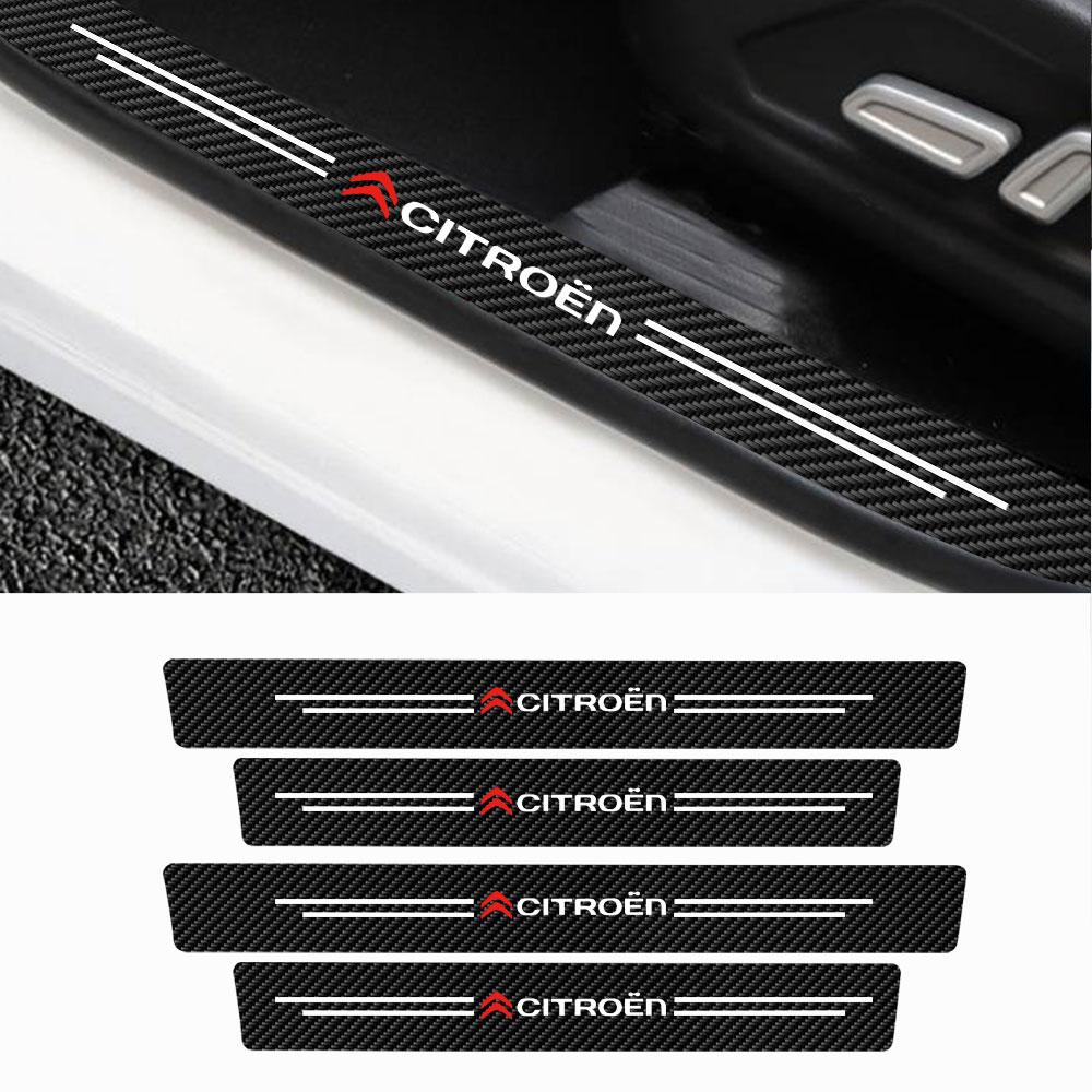 4PCS/SET Carbon Fiber Leather Car Door Sill Anti Scratch Strip Decorative Sticker for Citroen C1 C2 C3 C4 C4L C5 C6 C7 C8 VTS