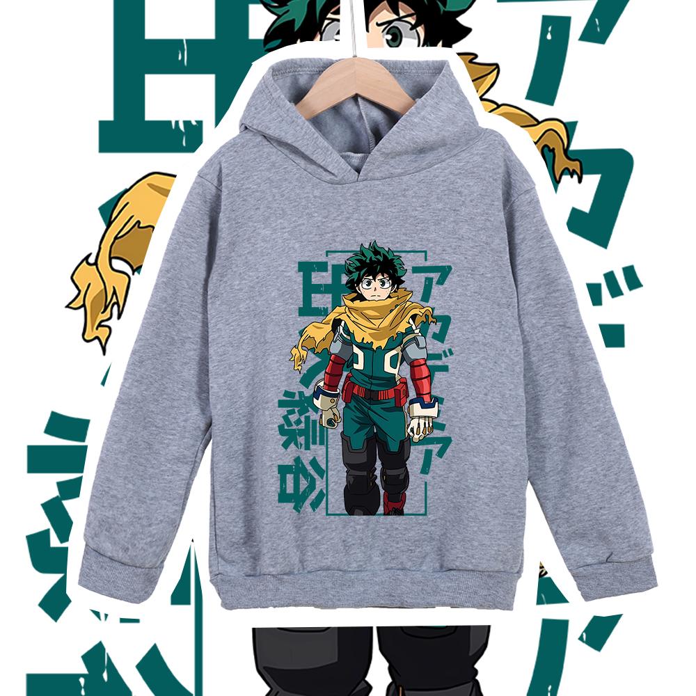 Детская хлопковая футболка с принтом из аниме Mha Midoriya, унисекс худи-толстовка для мальчиков и девочек 100-160 см, мультяшная повседневная одежда