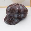 New plaid octagonal beret women's autumn and winter retro British newsboy hat showing face little painter hat cap