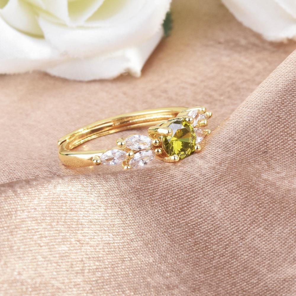 Trendy Open Ring for Women Olive Green Zircon Wedding Band with Diamond Accents Fashion Jewelry