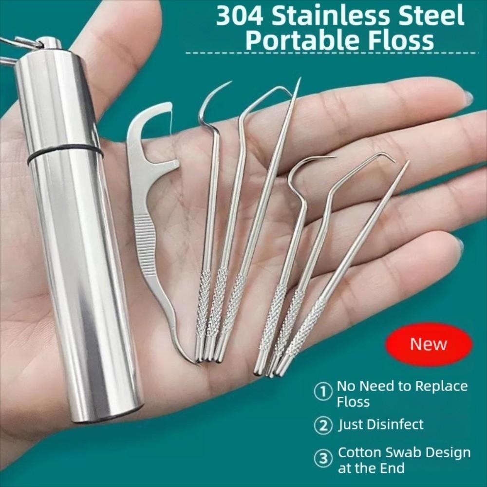 3/7pcs Reusable Toothpicks Pocket Set Stainless Steel Portable Teeth Cleaner for Tooth Oral Clean