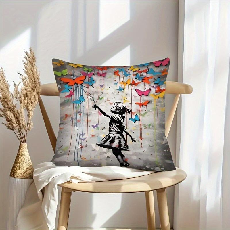 Heart & Colorful Butterflies Throw Pillow Cover With Short Plush Print For Living Room Decoration Cushion Cover Pillow Covers