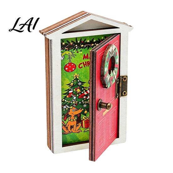 Openable Door Magnetic Decor Elf Fridge Magnet with LED Light Wooden Christmas Holiday Magnets Refrigerator Magnet Mini Decoration for Party