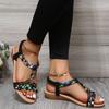 Big Yards Fashion Sandals Female Bohemian Wind Metal Spelling Color Tight Strap Exposed Toe Beach Shoes Loose Elegant Women's Zircon Shoes