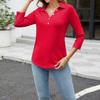 Women's Fashion Casual Lapel 3/4 Sleeve  Shirt Women's Button Up Tops