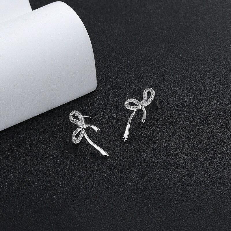 Серьги-гвоздики для пирсинга из стерлингового серебра 925 пробы с цирконием и бантом для женщин и девочек, украшения на свадьбу и день рождения Pendientes Eh1653