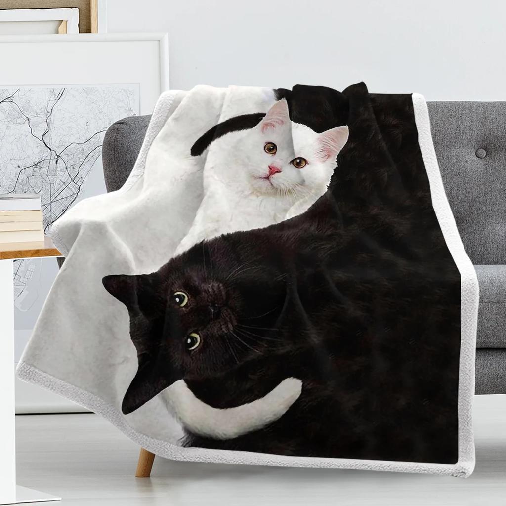 Черно-белое плюшевое одеяло Tai Chi Cat, супермягкое одеяло из шерпы для дивана-кровати 75x100 см 130x150 см 150x200 см