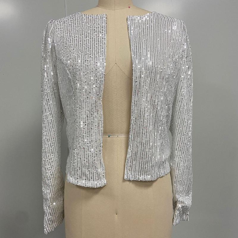 Модная куртка с воротником-стойкой и пайетками, женская осенняя куртка с длинным рукавом, свободная короткая повседневная куртка, элегантная женская куртка с круглым вырезом больших размеров, женский топ 25189