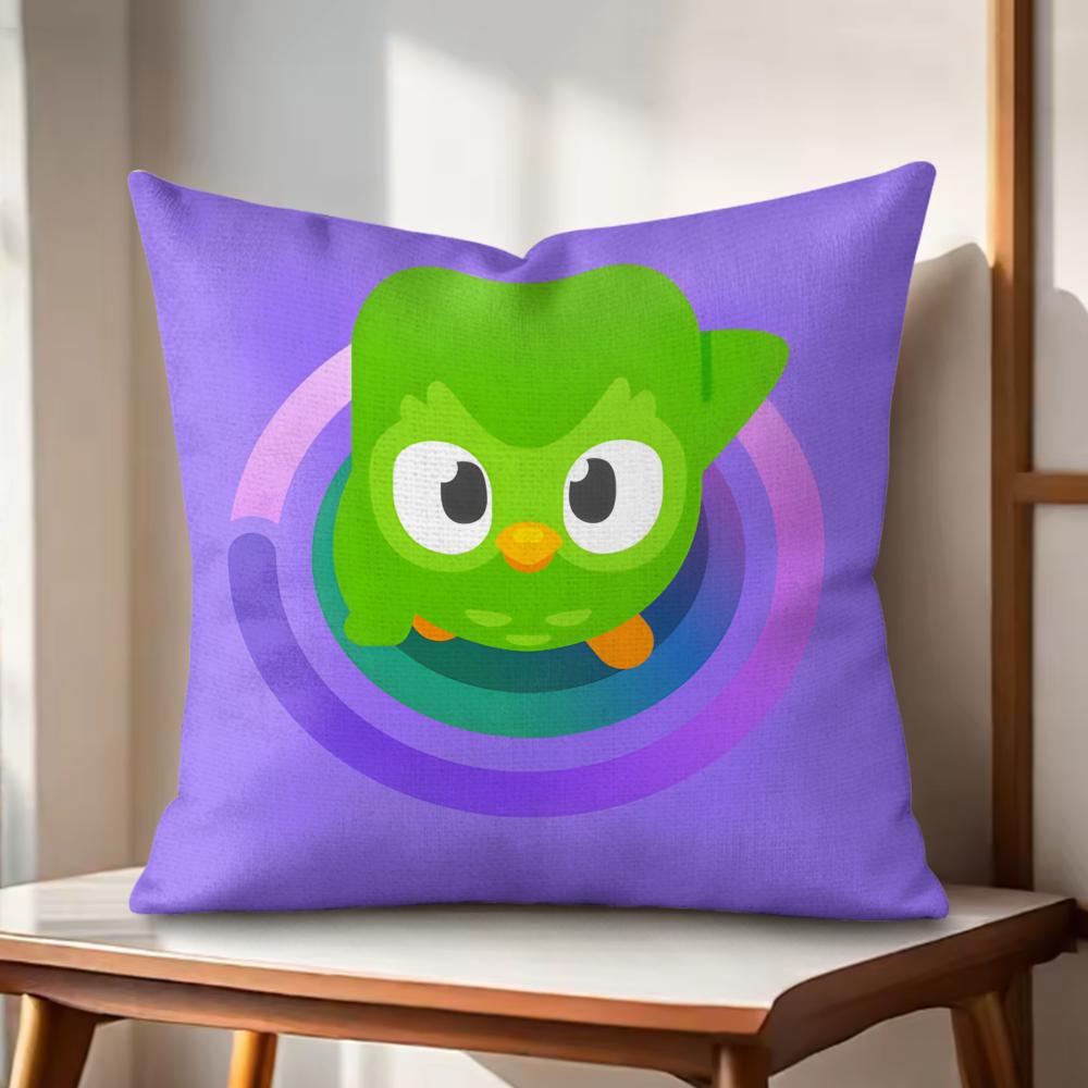 DDuolingo Owl DDuo Cushion Cover Natural Linen Organic Fabric DoubleSided Printing Couch Pillow Covers Home Decor