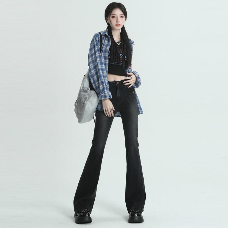 Ретро джинсы-карго для женщин, облегающие расклешенные брюки, эластичные джинсовые брюки с высокой талией, модная уличная одежда, женская одежда Y2k