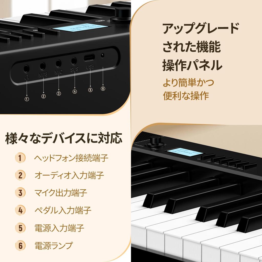 TERENCE V30 Цифровое 88 5 Вт Двойное MIDI с Педалью и Портативное для и Включает Японскую Инструкцию Черное Пианино, Клавиши, Складное, Чувствительное к Силе Нажатия