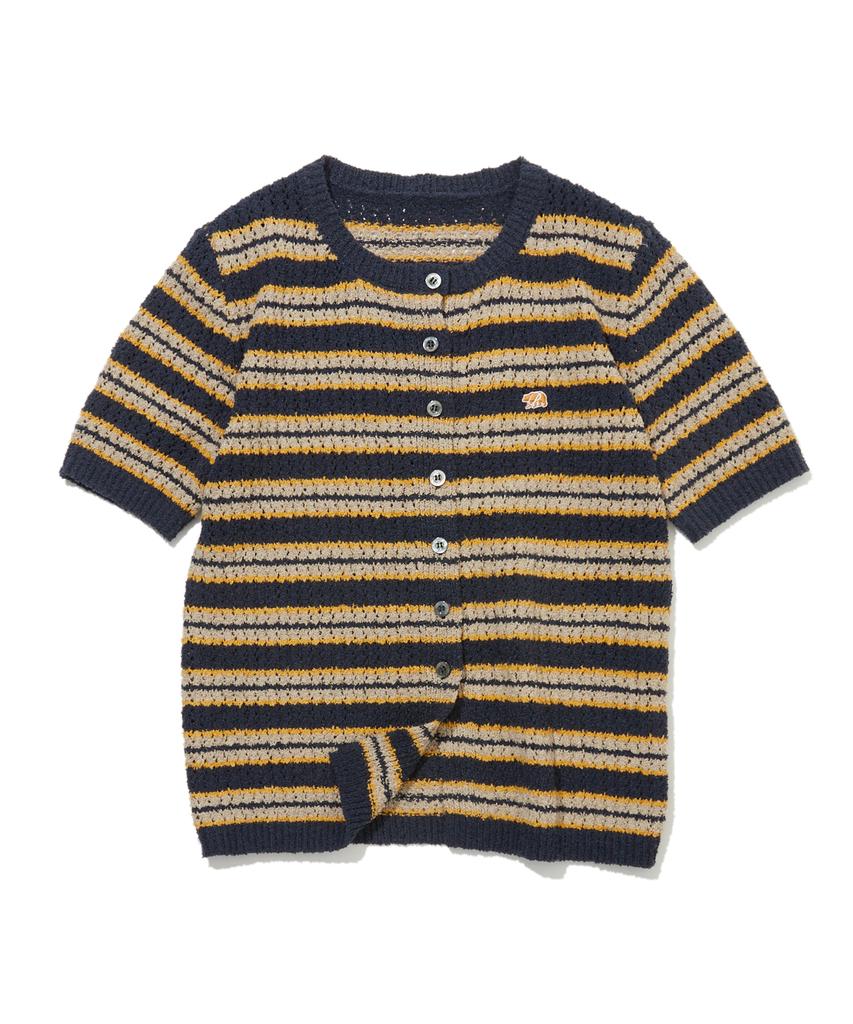 PENFIELD Полосатый Кардиган с Круглым Вырезом и Буклированной Резинкой Женский с Коротким Рукавом Темно-синий_Fs2Nj03F